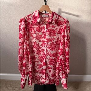 Floral Red and White Women's Top